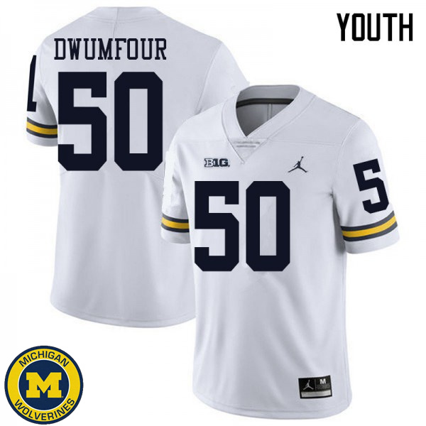 Youth Michigan Wolverines #50 Michael Dwumfour White Jordan Brand Embroidery Football Jersey